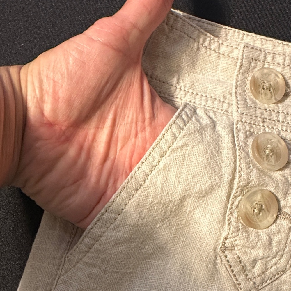 Express High Waist Cream Shorts with Button Accents - Picture 4 of 7